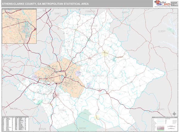 Athens-Clarke County Metro Area Wall Map